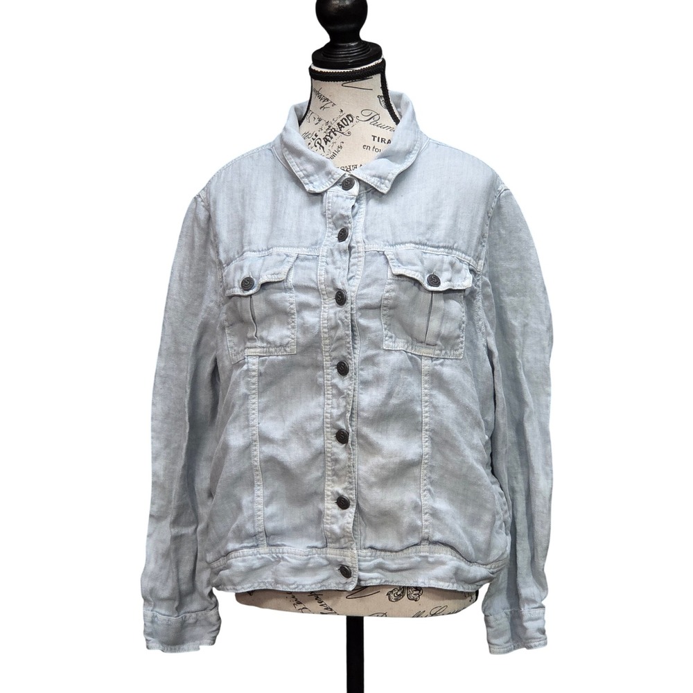 Sundance Women's Light Blue Linen Trucker Jacket Size XL Jean Jacket Style Layer